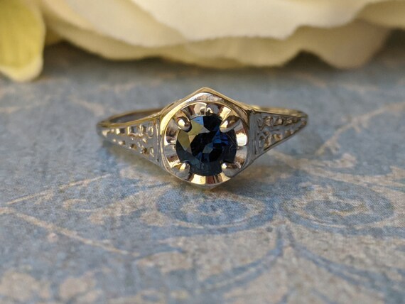vintage ring faux sapphire ring Vintage DAC Dark Blue Rhinestone Ring cocktail ring size 8.5 ring
