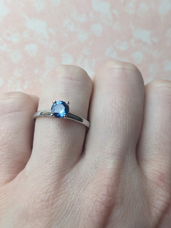 Blue Sapphire Solitaire 14k White Gold Engagement… - image 5