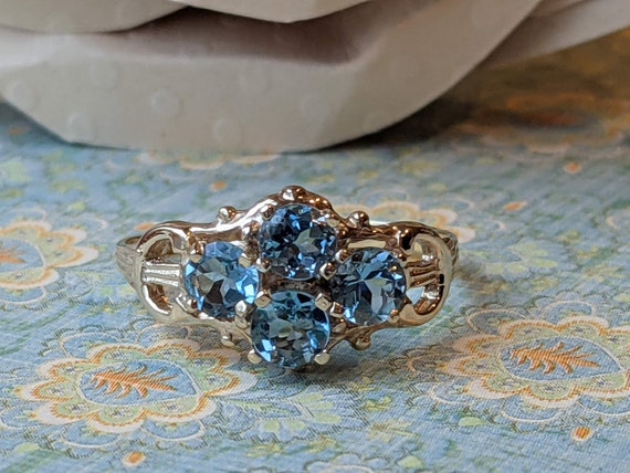 Vintage Aquamarine Cluster 10k Ring, Vintage Aquam