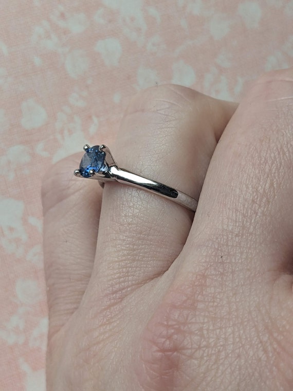 Blue Sapphire Solitaire 14k White Gold Engagement… - image 7