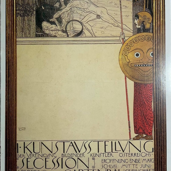 1992 original taschen postcard print, gustav klimt 'poster for the i. secession exhibition (before censorship)' painted 1898