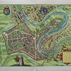 1965 Original Vintage 'Luxemburg' Alte Europäische Städte 16th Century Stadt Karten