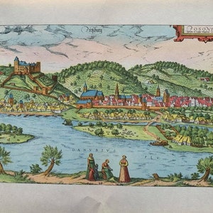 1955 original vintage 'Pressburg' alte europäische Städte Stadtpläne aus dem 16.Jahrhundert