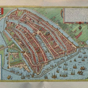 1955 original vintage 'amsterdam' alte europäische Städte 16.Jahrhundert Stadtpläne