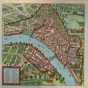 1955 Original Vintage 'Basel' Alte Europäische Städte 16th Century Stadt Karten