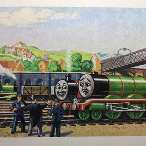1970&#39;s Original Vintage C Reginald Dalby Henry The Green Engine Printed Book Illustration