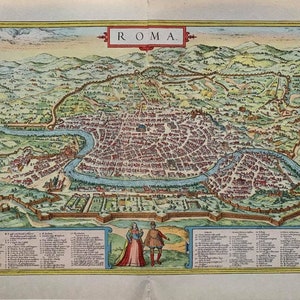 1955 Original Vintage 'Rom' Alte Europäische Städte 16th Century Stadt Karten