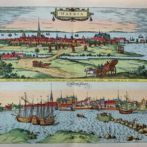 1955 original vintage 'Kopenhagen' alte europäische Städte 16.Jahrhundert Stadtpläne