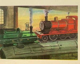 1970's Original Vintage C Reginald Dalby Main Line Engines 'James Retired In A Huff' Printed Book Illustration
