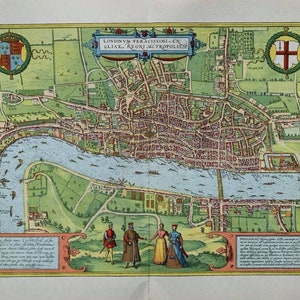 1965 Original Vintage 'London' Alte Europäische Städte 16th Century Stadt Karten