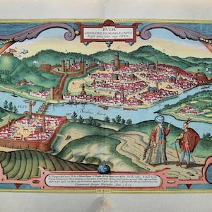1955 Original Vintage 'Budapest' Alte Europäische Städte 16.Jahrhundert Stadtpläne