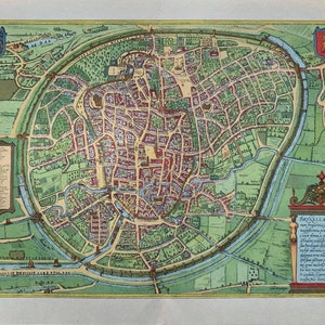 1955 Original Vintage 'Brüssel' Alte Europäische Städte 16. Jahrhundert Stadtpläne