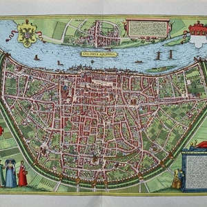 1955 original vintage 'Köln' alte europäische Städte 16.Jahrhundert Stadtpläne