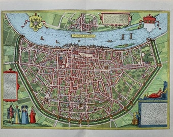 1955 original vintage 'cologne' old european cities 16th century city maps