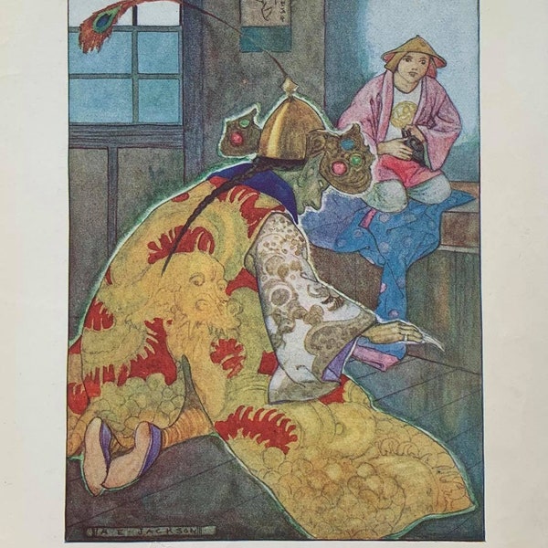 1920 Original Vintage Geschichten aus Tausendundeiner Nacht Illustration Druck 'Aladdin Rubbed The Lamp' Von A.E.Jackson