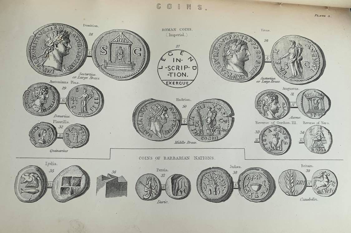 Original 100 Year Old Black and White Plate 'Coins Plate 3' from The National Encyclopedia 1920