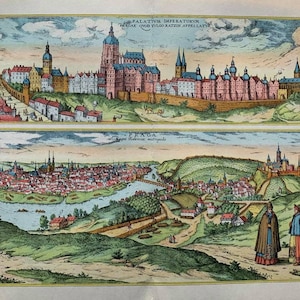 1965 Original Vintage 'Prag' Alte Europäische Städte 16th Century Stadt Karten
