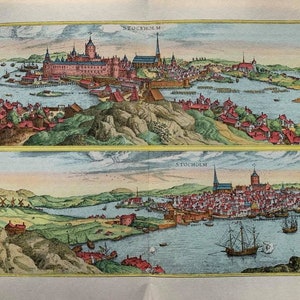 1955 Original Vintage 'Stockholm' Alte Europäische Städte 16th Century Stadt Karten