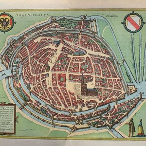 1955 original vintage 'strassburg' alte europäische Städte 16.Jahrhundert Stadtpläne