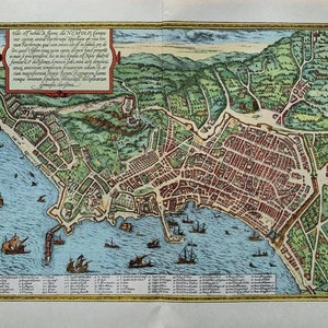 1965 Original Vintage 'Neapel' Alte Europäische Städte 16th Century Stadt Karten