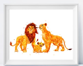 Simba Mufasa Nala Watercolor Print The Lion King Poster Lion King Printable Art Lion King Wall Art Kids Room Decor Instant Download