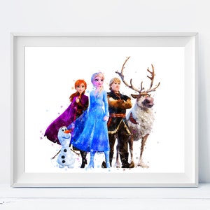 Frozen Art Print Frozen 2 Anna Elsa Olaf Sven Kristoff Watercolor Poster Frozen 2 Printable Birthday Gift Frozen 2 Nursery Digital Download