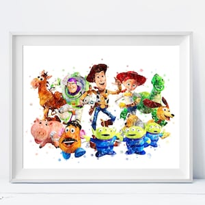 Toy Story Impressão Toy Story Aquarela Woody jessie Buzz Lightyear Toy Story Poster para impressão Presente de aniversário Download digital Decoração de parede