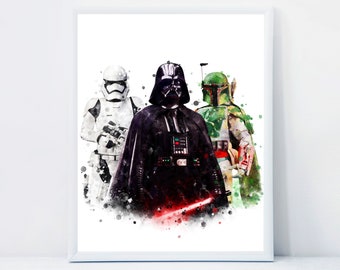 Star Wars Darth Vader Boba Fett Stormtrooper Watercolor Art Prints Star Wars Poster Wall Decor Star Wars Printable Digital Download