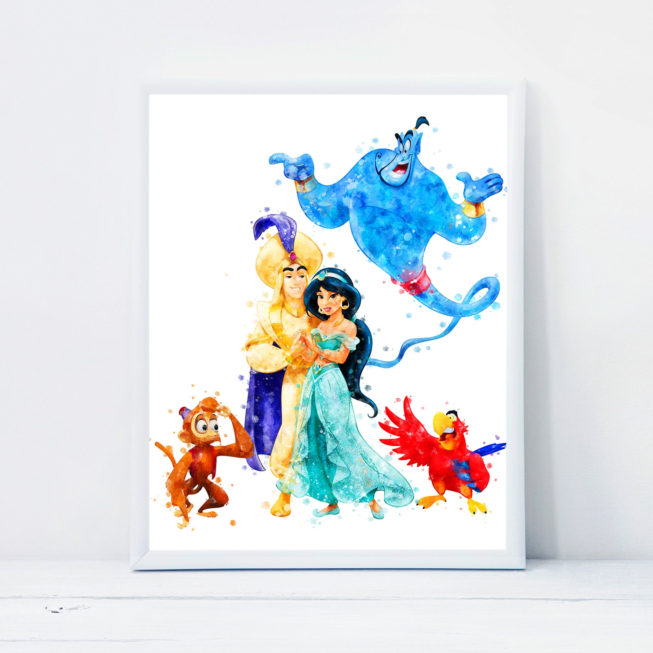 アラジン ジャスミン アブ ジーニー オウム ラゴ 水彩画