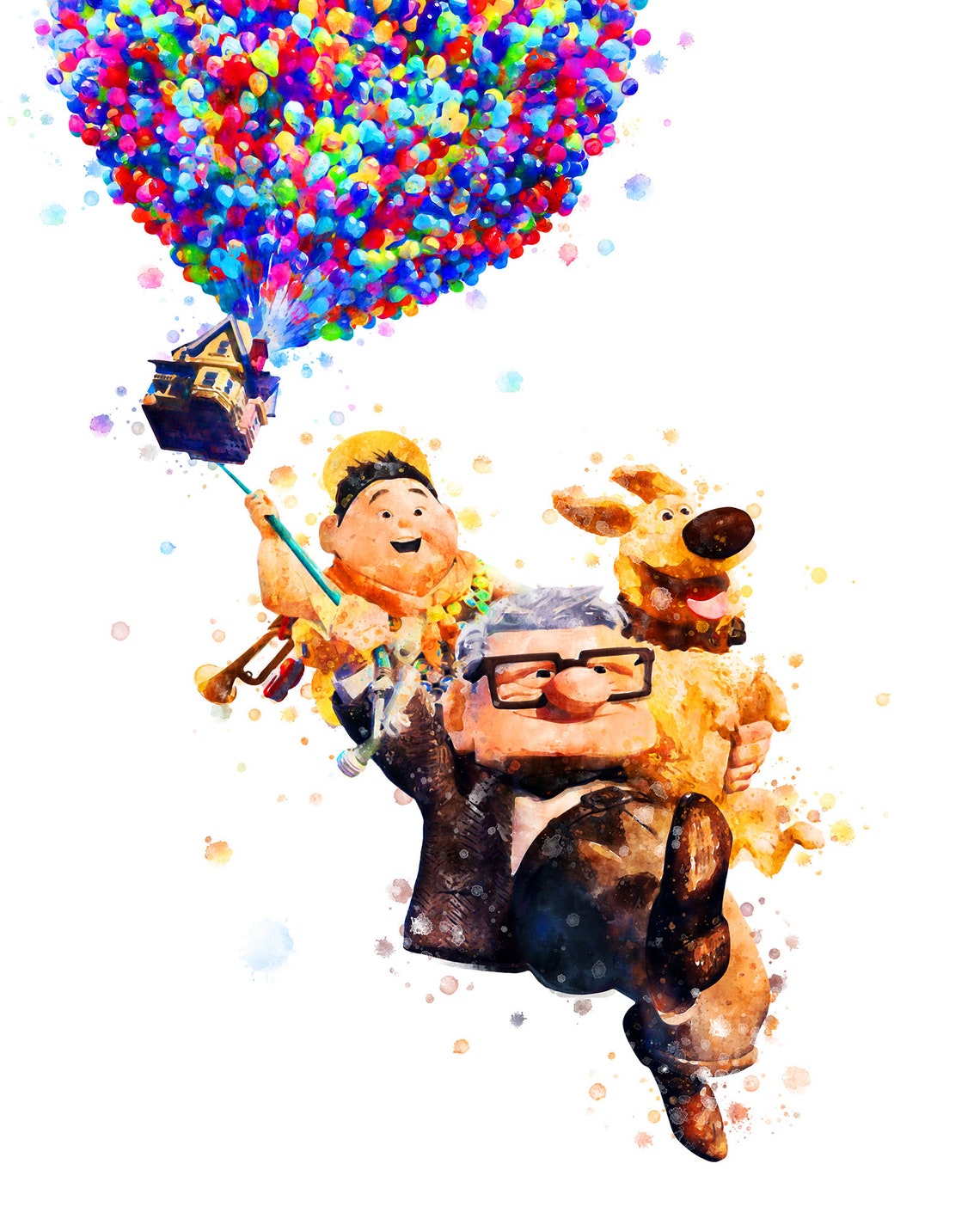 Disney up Print Carl Russell Dug up Balloon House Watercolor - Etsy ...