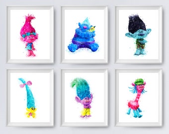 Troll happy Trolls Watercolor TROLLS; Poppy 4 Print gift for her Troll Wall Art Trolls Nursery Decor Poppy 3 dance playroom decor