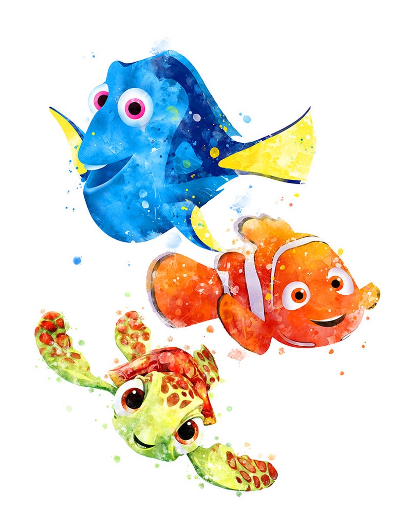 Finding Nemo Dory Squirt Turtle Watercolor Printable Nemo and - Etsy