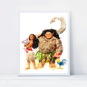 Moana Stampa Principessa Moana Maui Heihei Pua Acquerello Stampabili Moana Poster Principessa Arte Asilo Moana Compleanno Digital Download