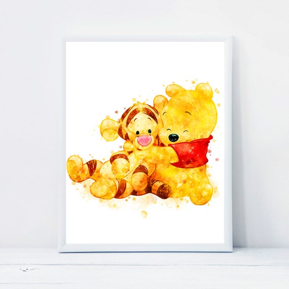 Baby Winnie the Pooh and Tigger Print Winnie the Pooh Watercolor Poster Winnie  Pooh Printable Winnie Pooh Baby Shower Nursery Decor 