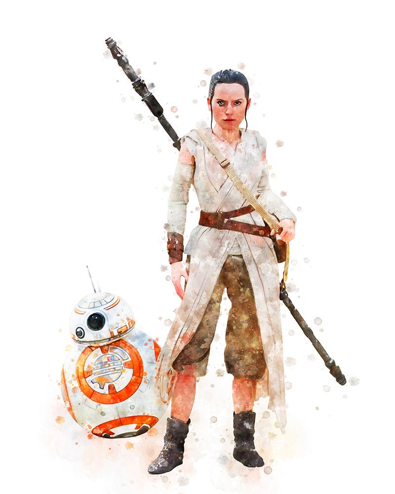 レイと BB-8 水彩画 スターウォーズ レイ BB-8 プリント スター
