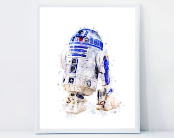 Star Wars R2D2 Watercolor Print R2D2 Movie Wall Art Painting Star Wars Printable Art Star Wars R2D2 Poster Home Decor Watercolor Download