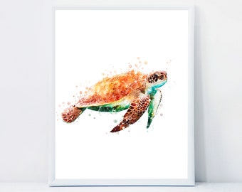 Sea Turtle Print Animal Watercolor Poster Turtle Painting Animal Bedroom Home Decor Wall Art Sea Art Nautical Illustration Instant Download