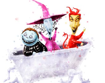 The Nightmare Before Christmas Watercolor Lock Shock Barre Print
