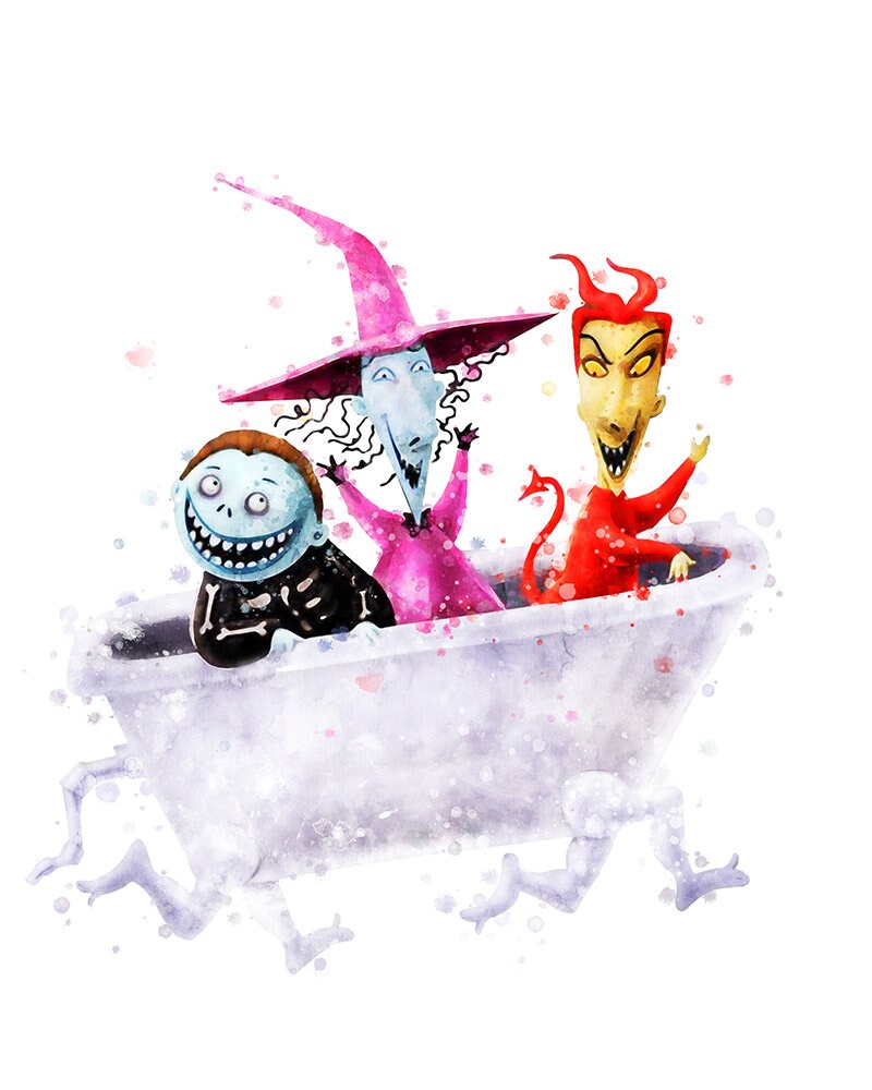 The Nightmare Before Christmas Watercolor Lock Shock Barre Print