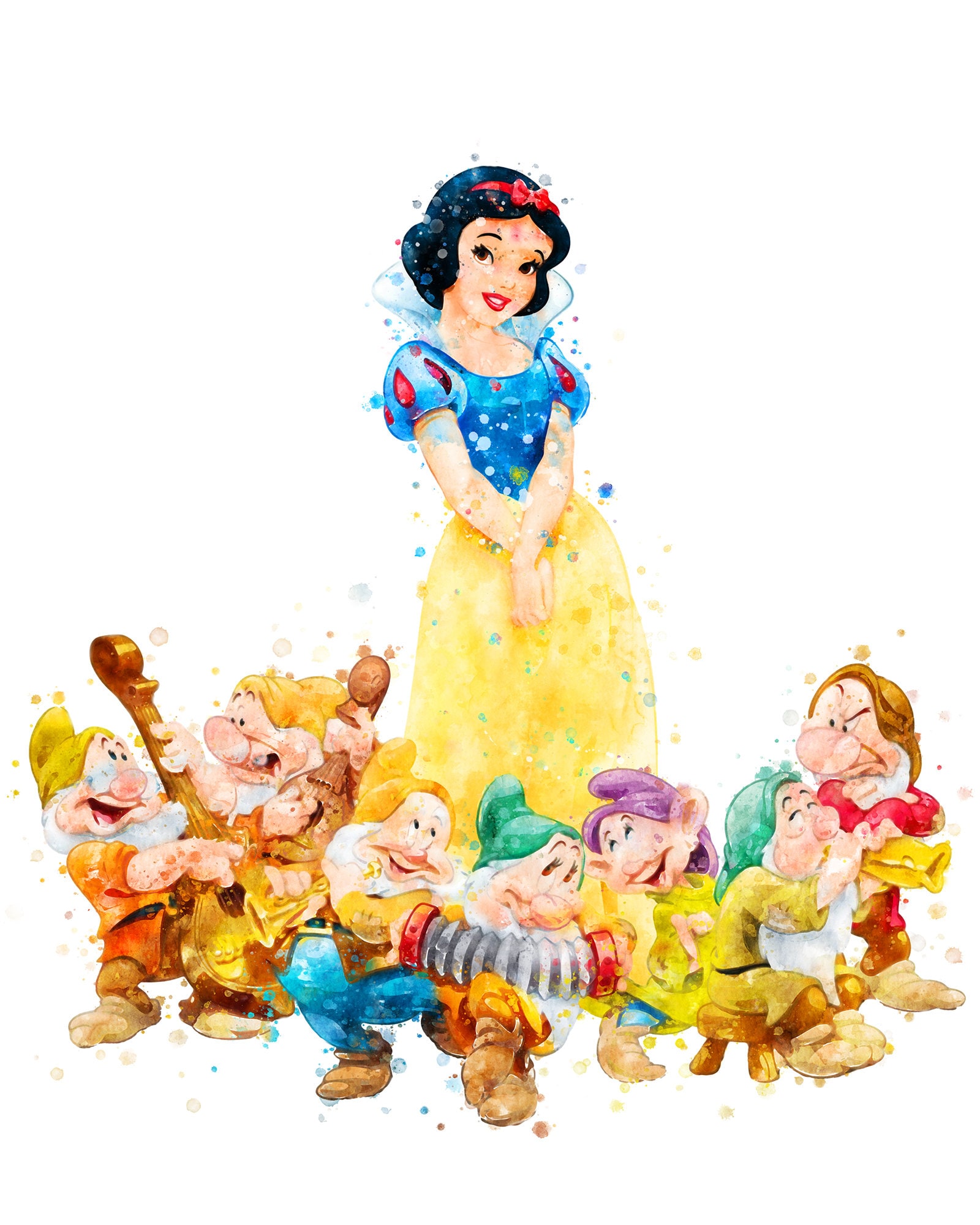 白雪姫と七人の小人 プリント 七人の小人 水彩画 ポスター 白雪姫と七人の小人 プリント 七人の小人 水彩画 ポスター