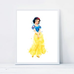 Sneeuwwitje Prinses Aquarel Poster Sneeuw Witte Print Kwekerij Muur Decor Sneeuw Wit Afdrukbare Digitale Download Wall Art