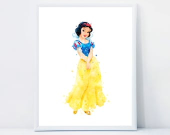 Snow White Princess Watercolor Poster Snow White Print Nursery Wall Decor Snow White Printable Digital Download Wall Art