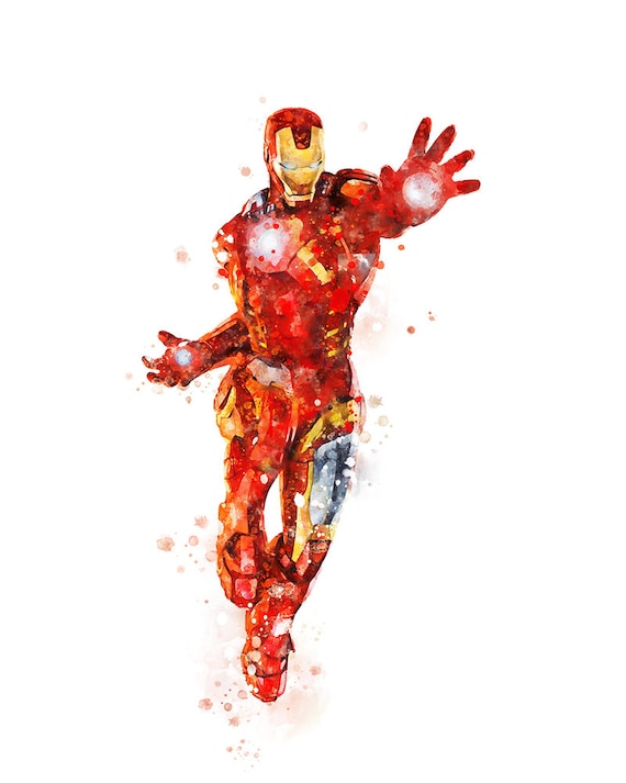 iron man watercolor painting avengers superhero print iron man etsy