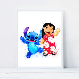 Lilo and Stitch Watercolor Art Print Ohana Means Family Printable Lilo and Stitch  Poster Nursery Wall Decor Gifts Instant Download 