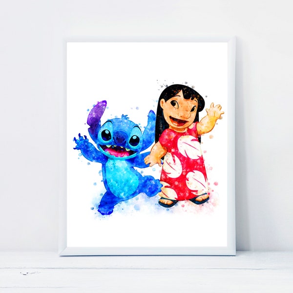 Lilo and Stitch Print Ohana Means Family Quote Watercolor Lilo and Stitch illustrations Lilo and Stitch Wall Art Decor Digital Download