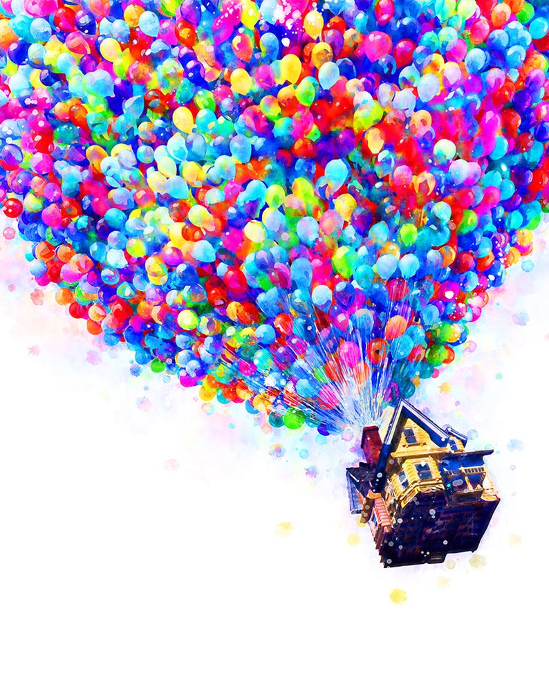 Up Balloon House Watercolor Art Prints Disney Up Pixar Poster Etsy