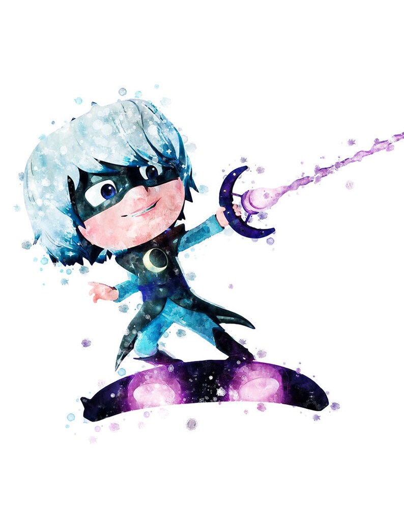 PJ Masks Print Catboy Luna Girl Gekko Owlette Watercolor Etsy