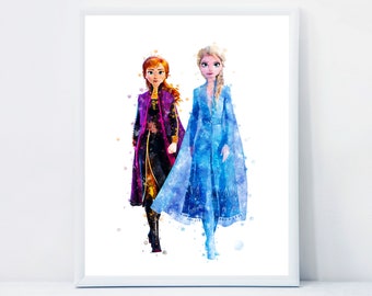 アナと雪の女王2 アナとエルサ 水彩画 アナとエルサ プリント アナと雪