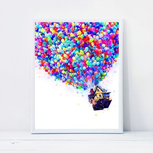 Up Balloon House Aquarel Art Prints Poster Ballon House Printable Wall Decor Up Ballon House Movie Digitale Download Gift