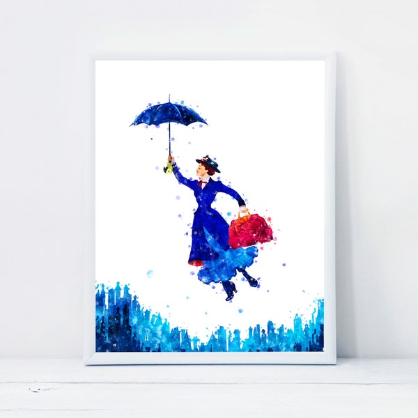 Mary Poppins Watercolor Painting Mary Poppins Art Print Illustrations Poster Mary Poppins Birthday Gift Mary Poppins Nursery Wall Decor